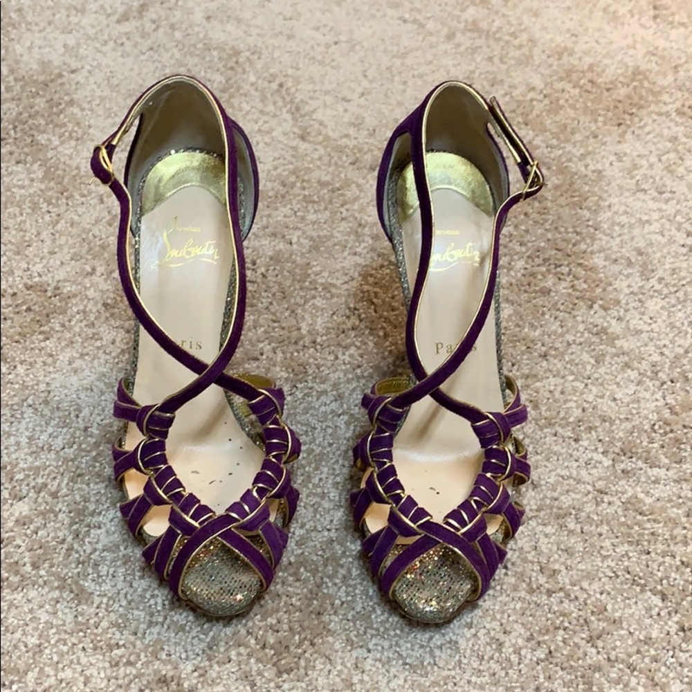 Christian Louboutin purple suede platform sandal